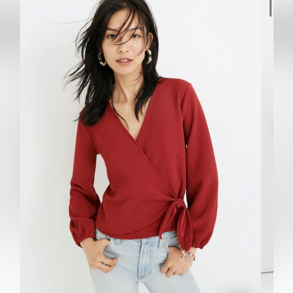 Madewell Texture and Thread Crepe Wrap Top (Crimson)